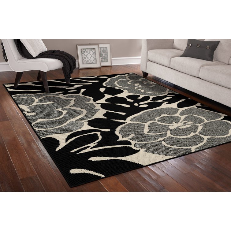 Wrought Studio Stackhouse Floral Tufted Black/Ivory Area Rug & Reviews